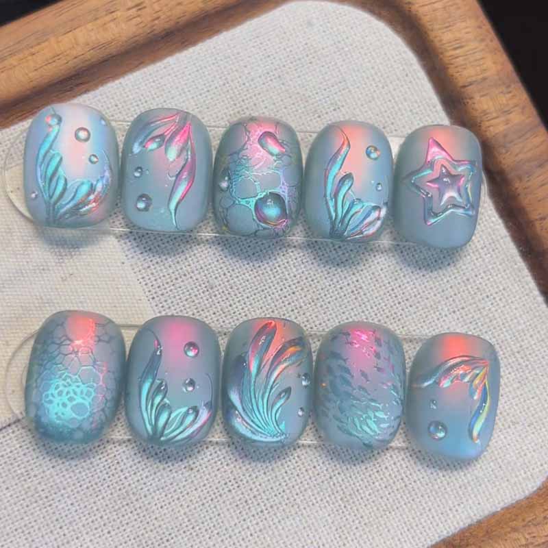 Nail Art Y2K - 10Pcs Ocean Secret Realm Blue Matte
