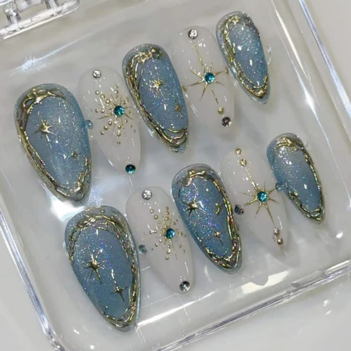 Nail Art Y2K - 24pcs Gilded Starlight Stick on Nail