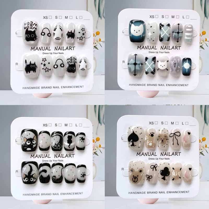 Nail Art Y2K - 10Pcs Cute Cartoon Black Cat Blue