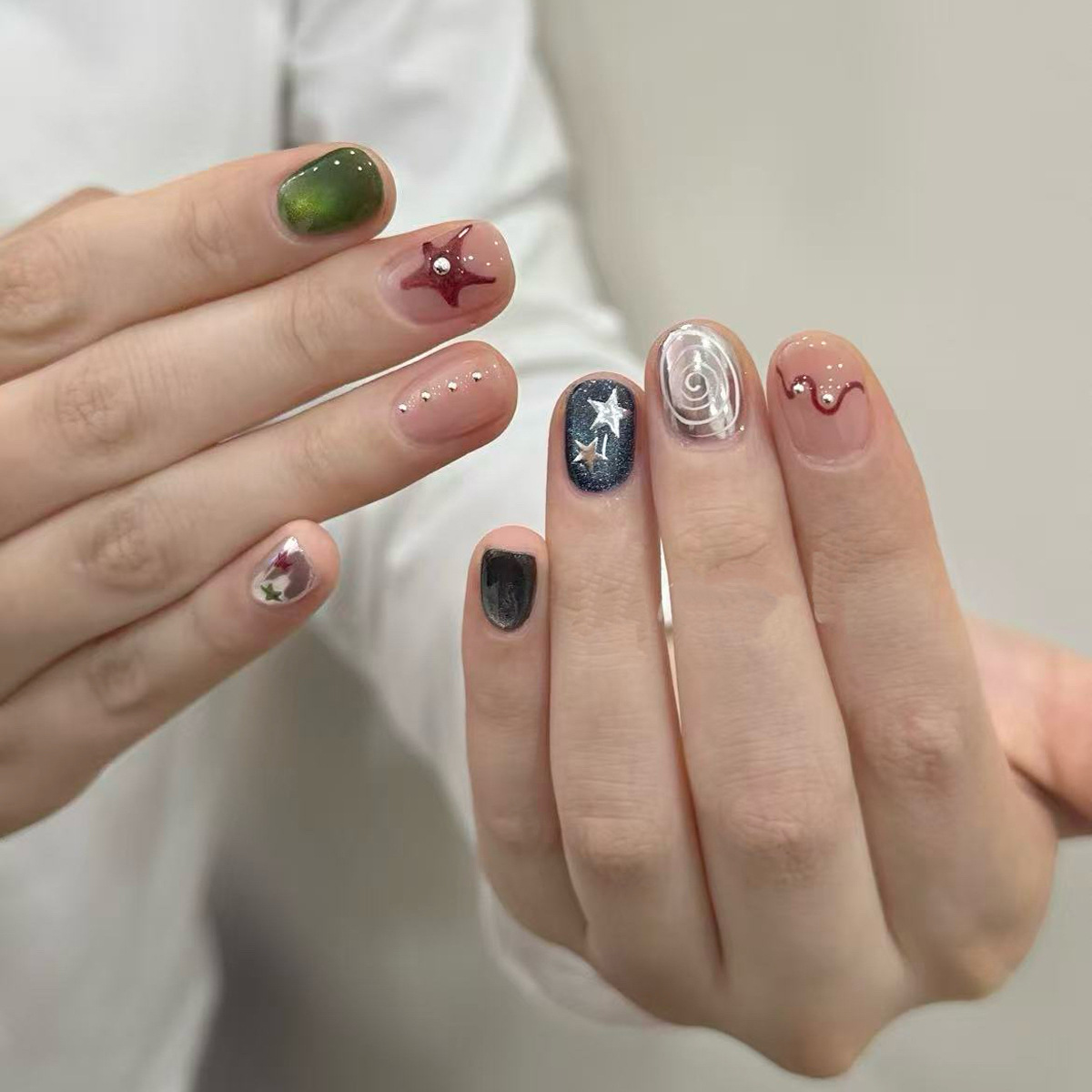 10PCS Glitter Cat Eye Short Sq - огляд і ціна Nail Art Y2K