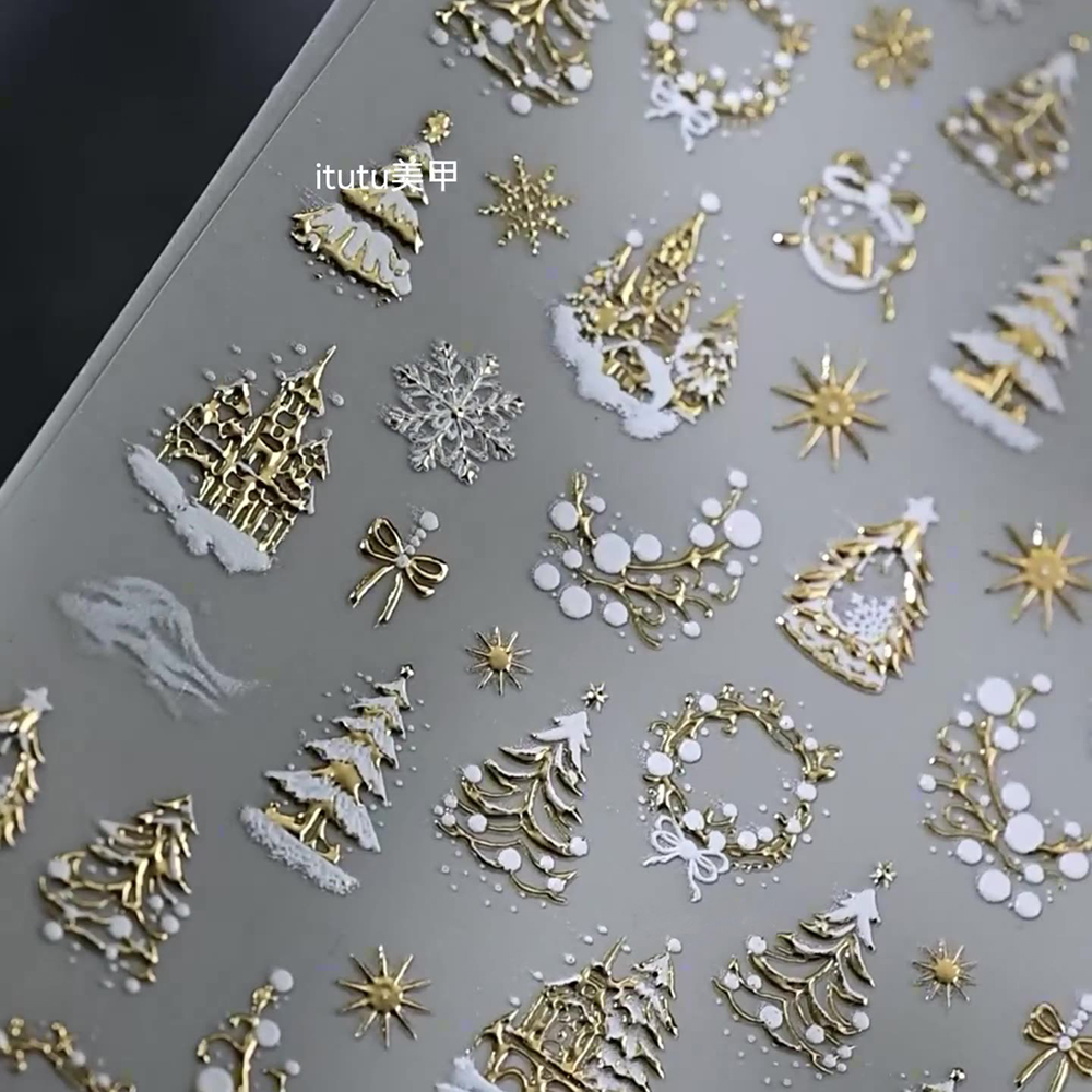 1pc 5D Gold Snow Christmas Tre - огляд і ціна Nail Art Xmas