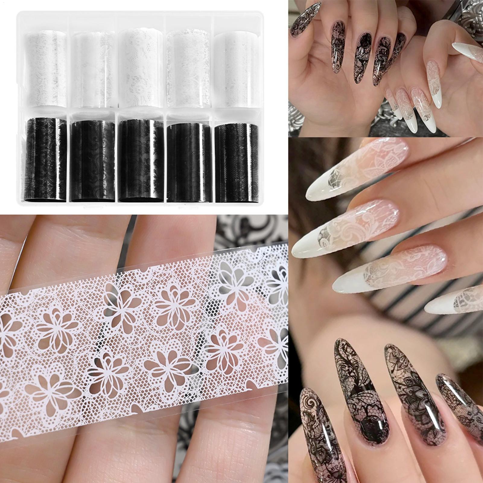 10pcs White Black Lace Nails A - огляд і ціна Nail Art Quotes