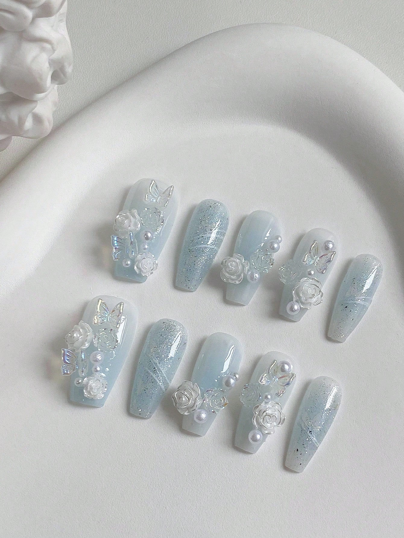 10-Piece Long Coffin-Shaped Na - огляд і ціна Nail Art Ice Blue